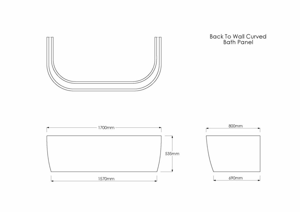 D Shaped Bath Panel Technical Drawing