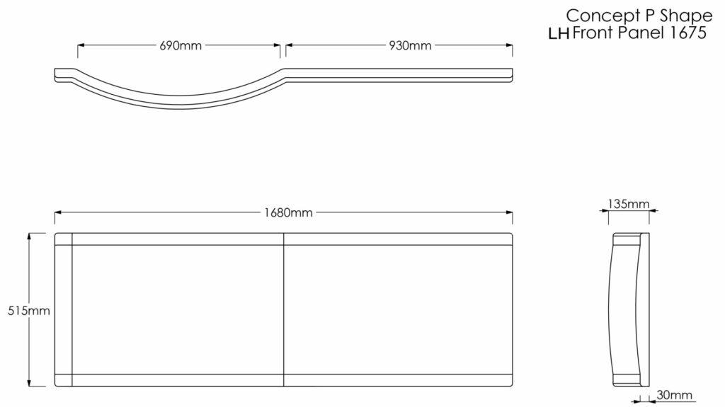 Concert P 1675 LH Front Panel Technical Drawing