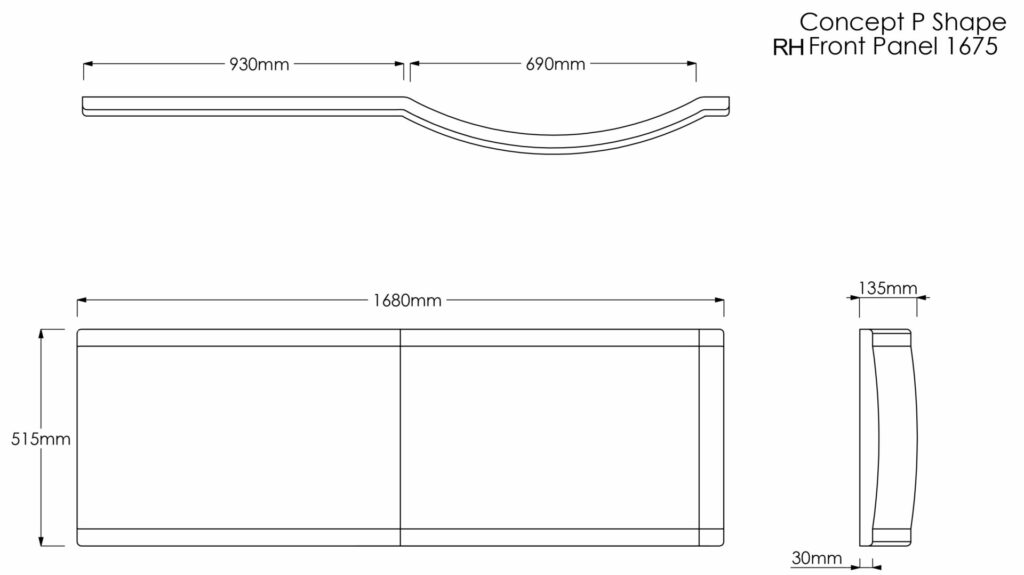 Concert P 1675 RH Front Panel Technical Drawing