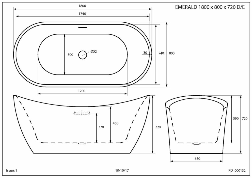 Emerald DE 1800 x 800 Technical Drawing