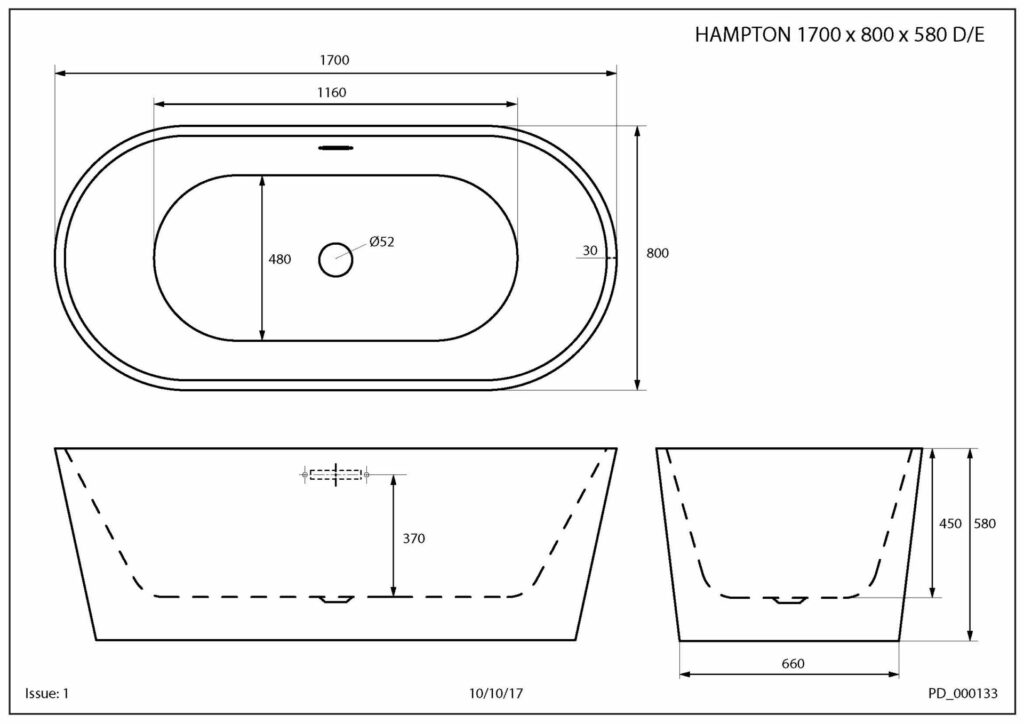 Hampton 1700 x 800 Technical Drawing