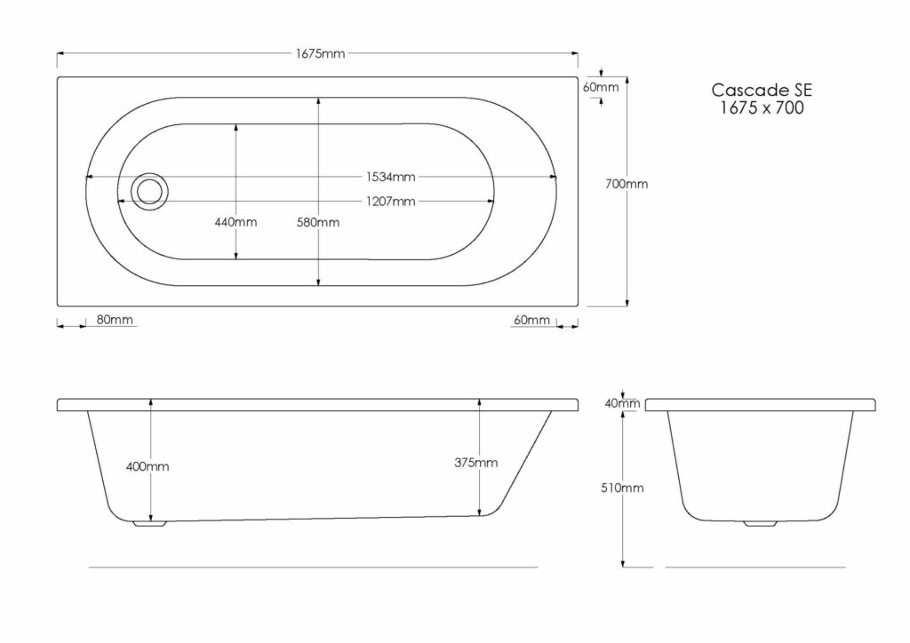 Cascade SE 1675×700 Technical Drawing