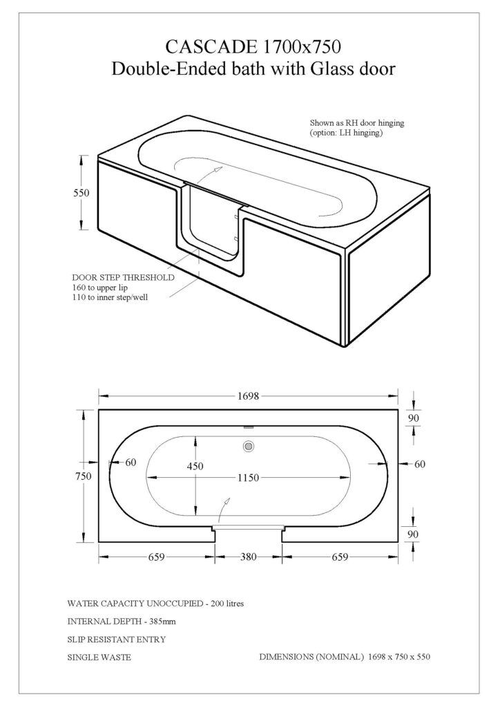 Cascade DE Walk In Technical Drawing