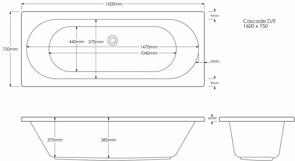 Cascade DE 1600×750 Technical Drawing