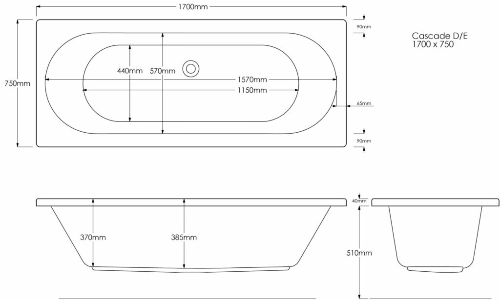 Cascade DE 1700×750 Technical Drawings