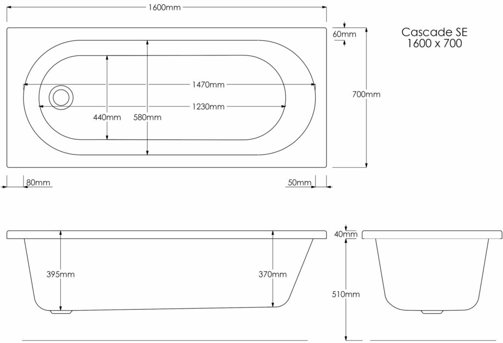 Cascade SE 1600×700 Technical Drawing