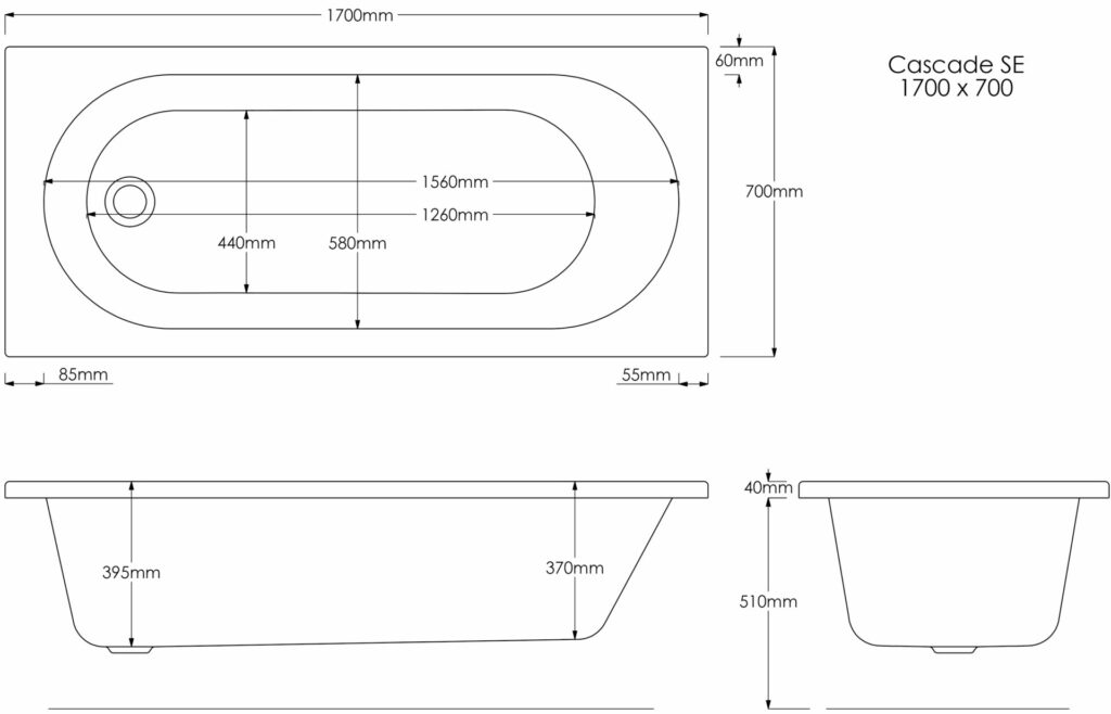 Cascade SE 1700×700 Technical Drawing