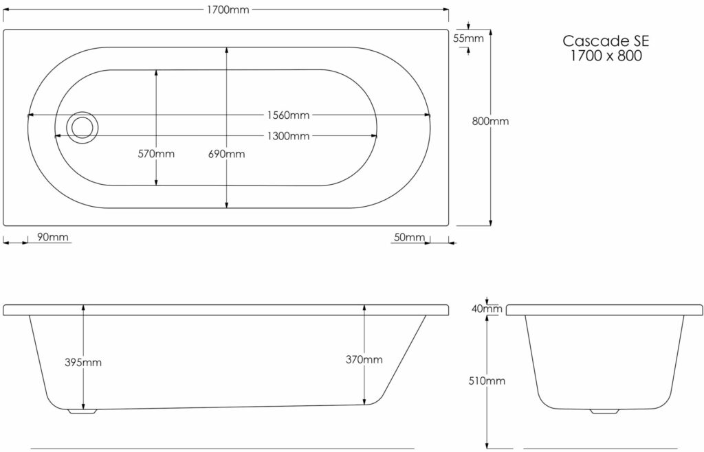 Cascade SE 1700×800 Technical Drawing