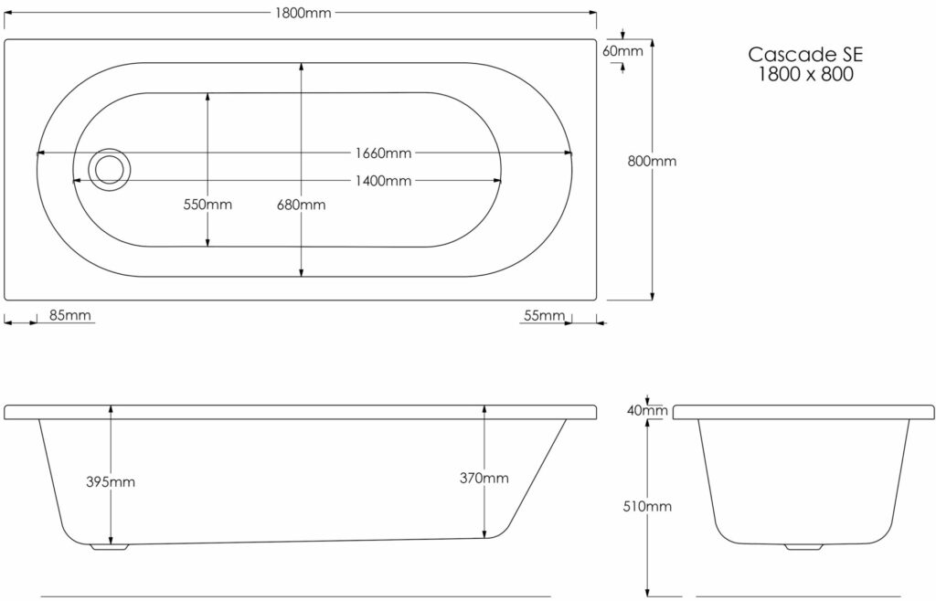 Cascade SE 1800×800 Technical Drawing