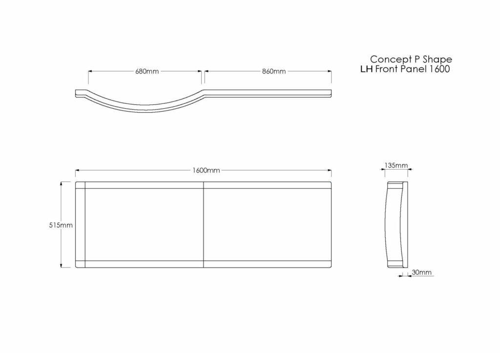 Concert P 1600 LH Front Panel Technical Drawing