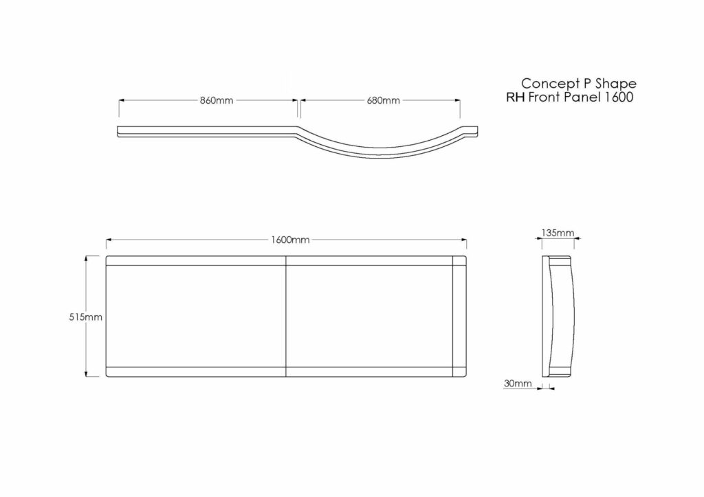 Concert P 1600 RH Front Panel Technical Drawing