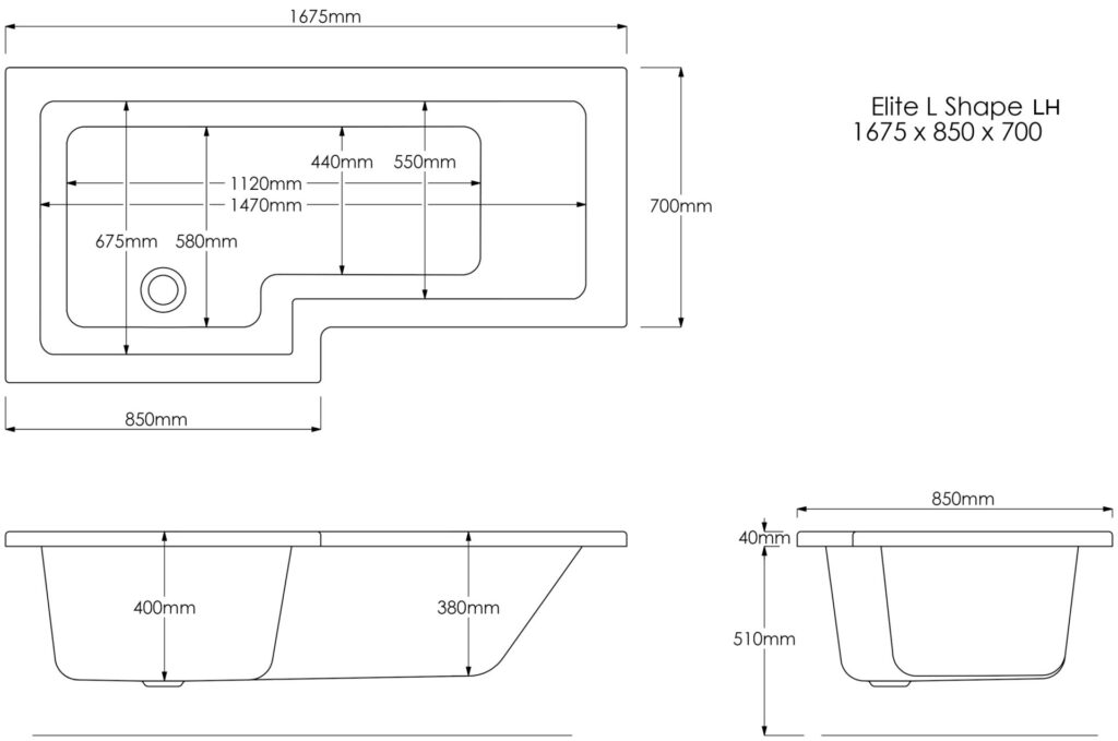 Elite L Shape Technical Drawing