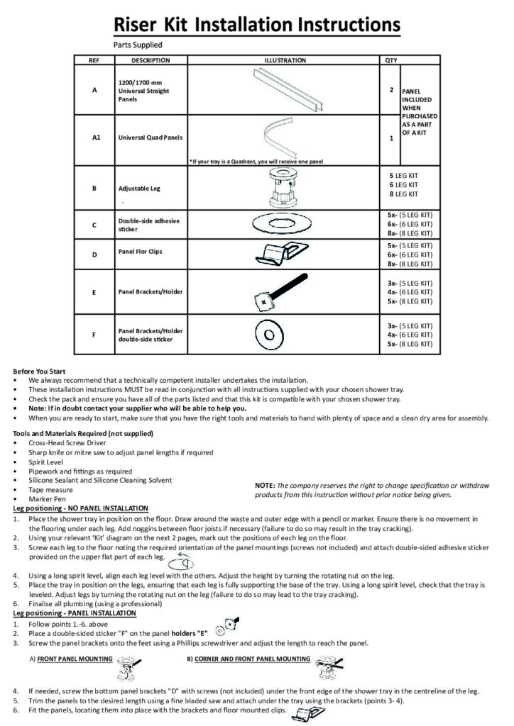 Riser Kit Instructions