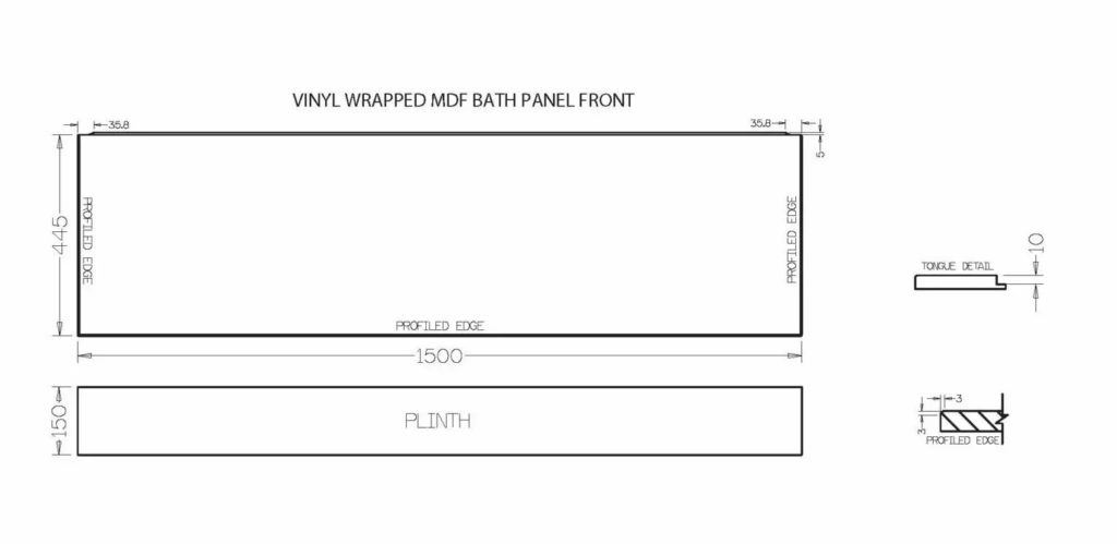 MDF Wrapped 1500×445 Technical Drawing