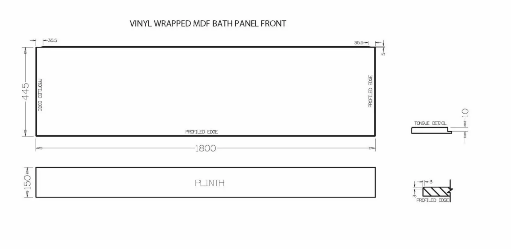 MDF Wrapped 1800×445 Technical Drawing