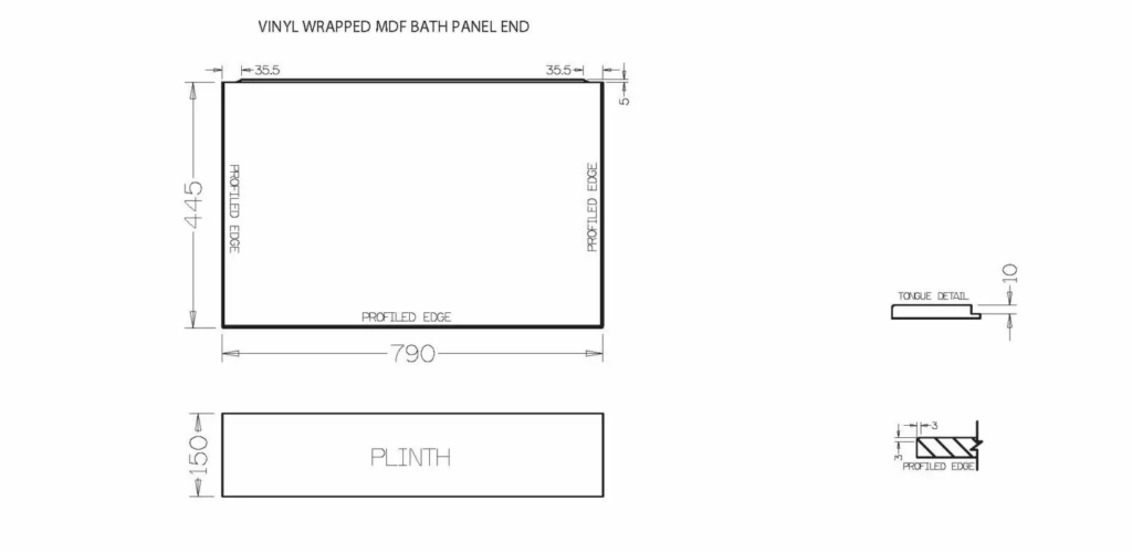 MDF Wrapped 790×445 Technical Drawing