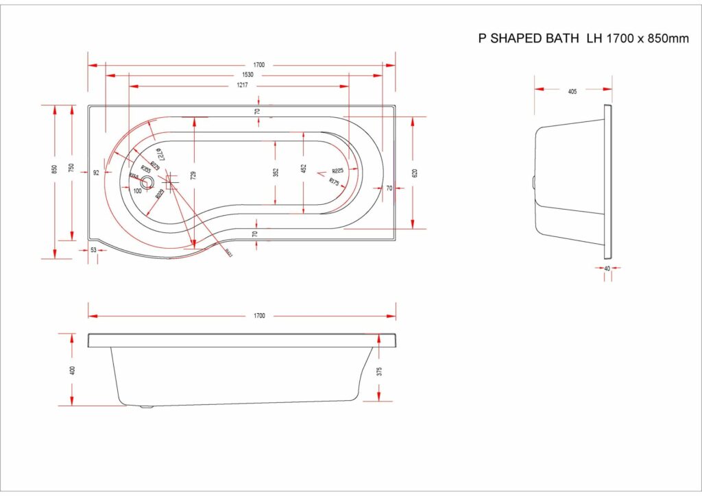 Concert P 1700x850x750 LH Technical Drawing