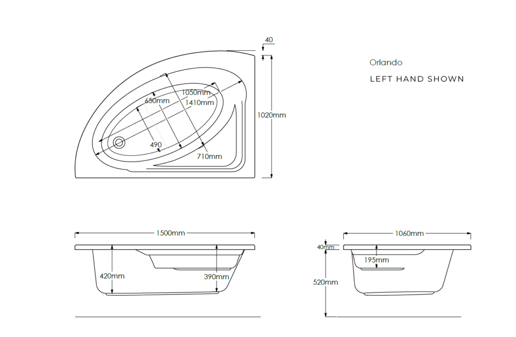 Orlando Left Hand Technical Drawing