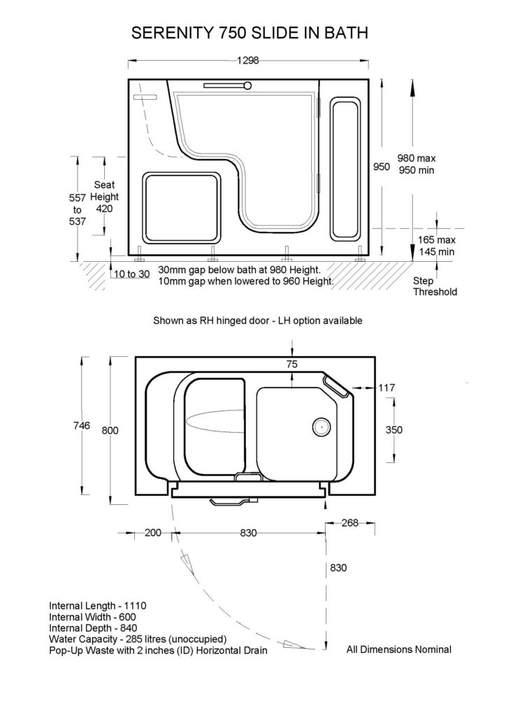 Serenity 1300×750 Technical Drawing