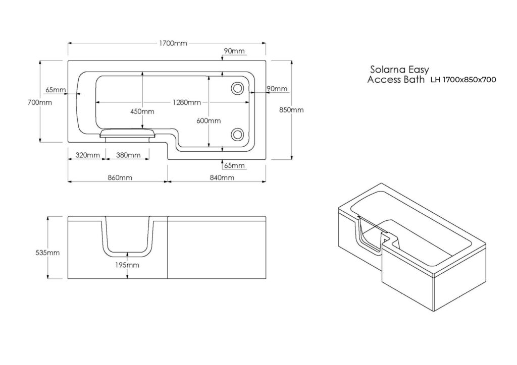 L-Shaped Solarna LH Technical Drawing