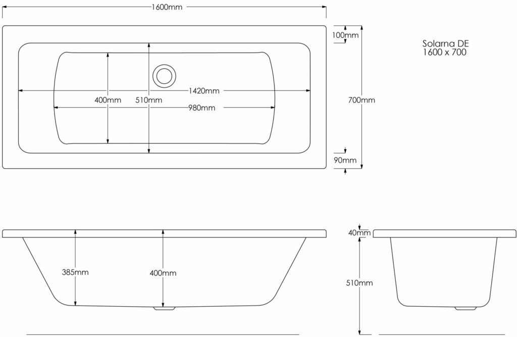 Solarna DE 1600×700 Technical Drawing