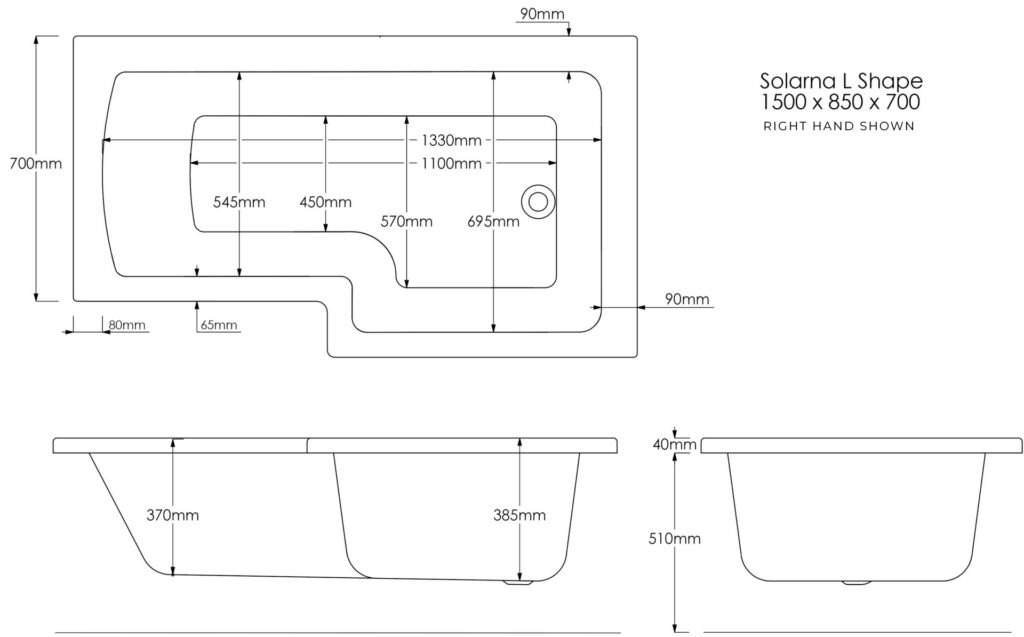 Solarna L 1500x850x700 Technical Drawing