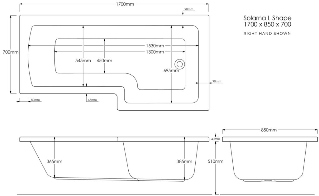 Solarna L 1700x850x700 Technical Drawing