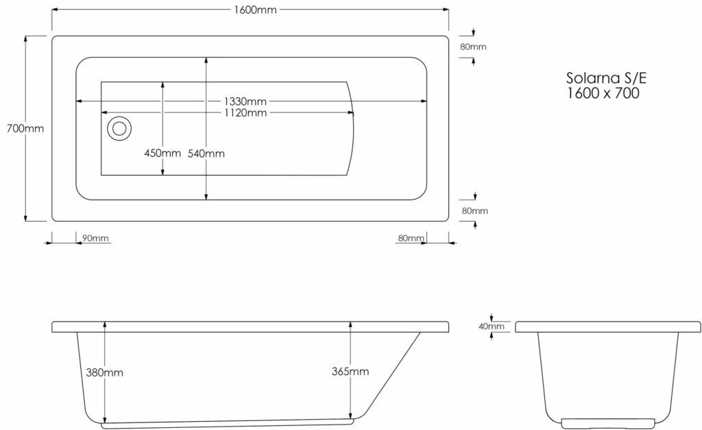 Solarna SE 1600×700 Technical Drawing