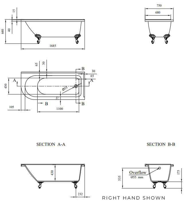 Victoria Right Hand Technical Drawing