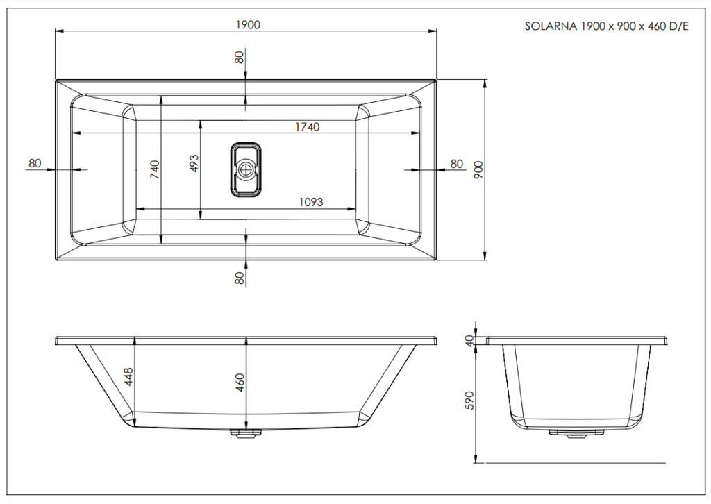 Solarna Linear 1900×900 Technical Drawing