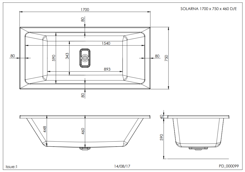 Solarna Linear 1700×750 Technical Drawing