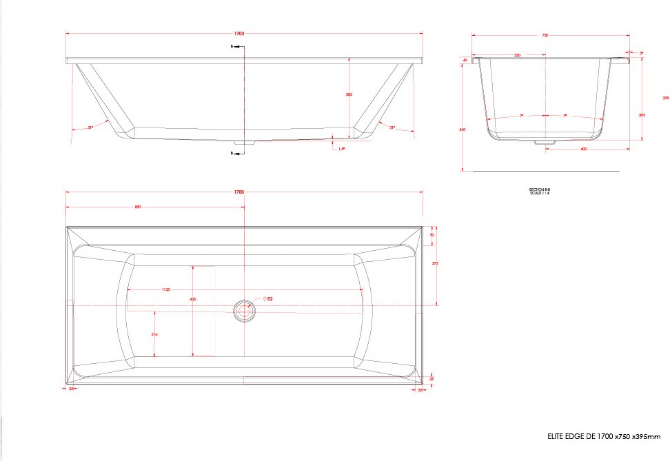 Elite Edge DE 1700×750 Technical Drawing