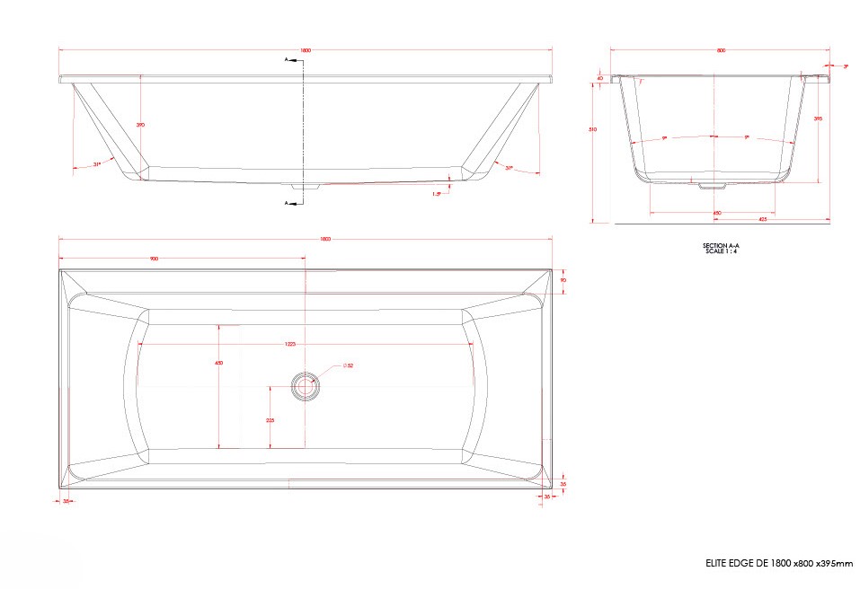 Elite Edge DE 1800×800 Technical Drawing