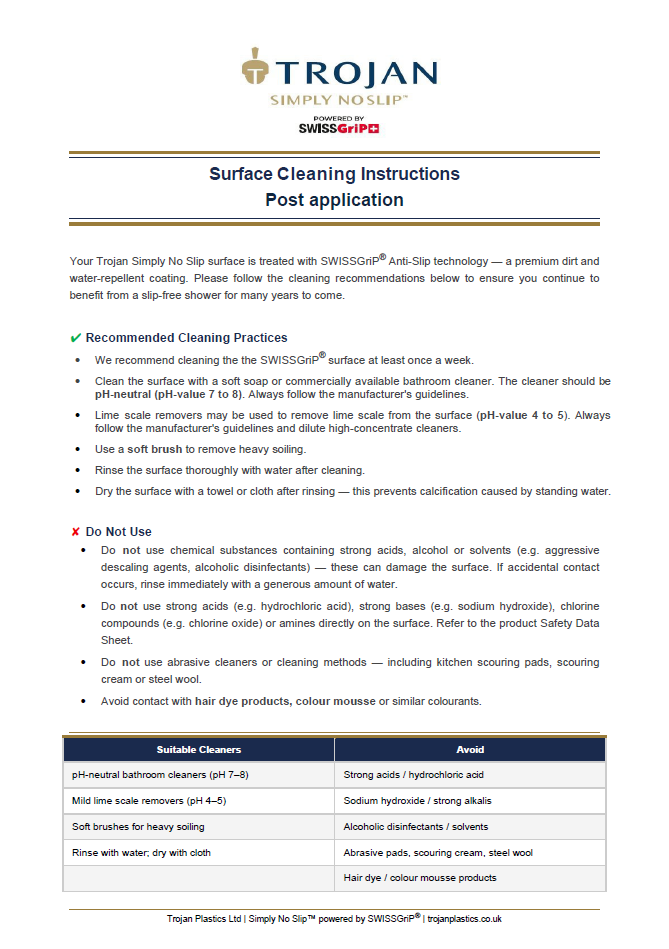 Simply No Slip powered by SWISSGriP – Cleaning Guide